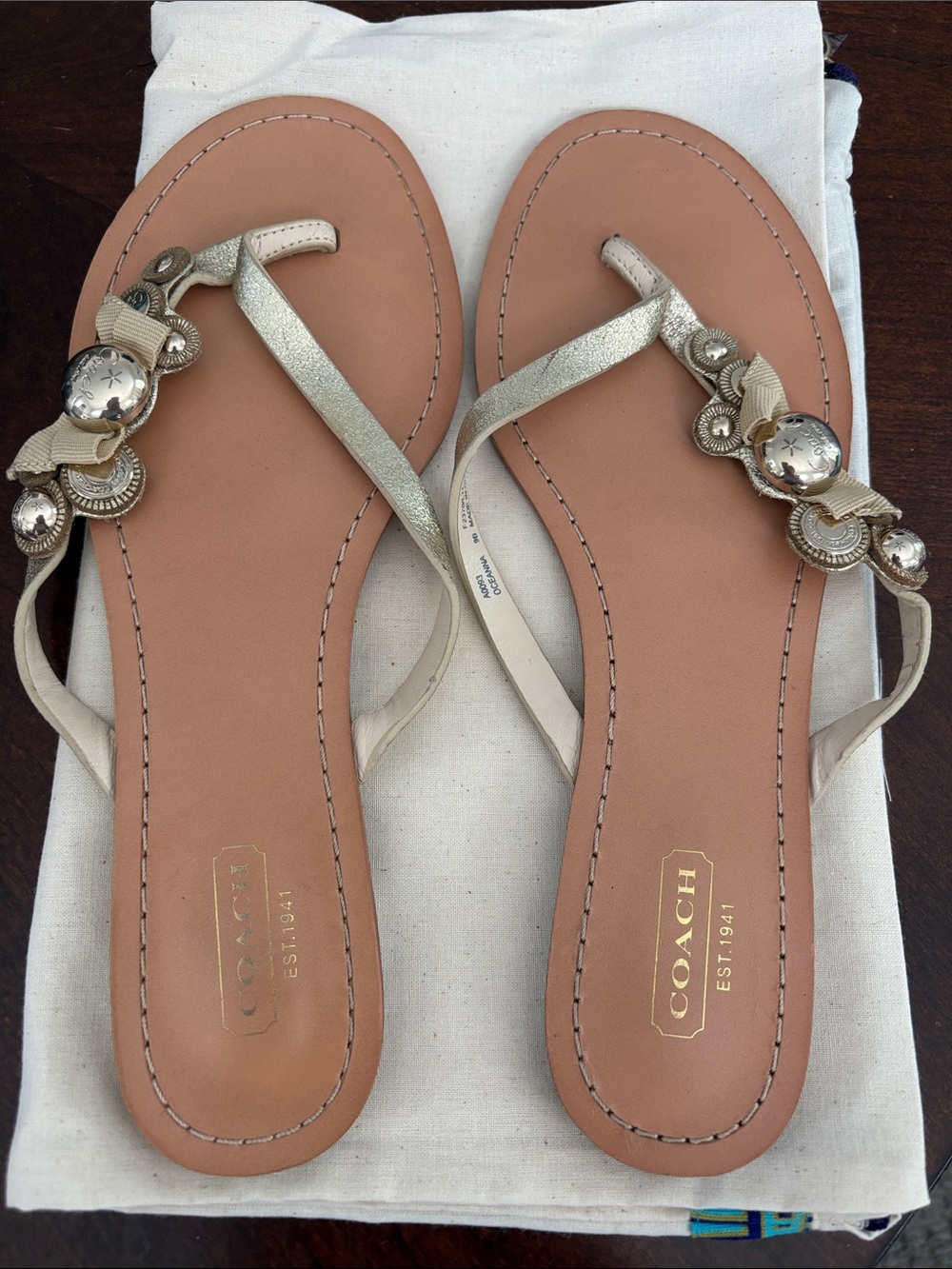 Coach Gold Metallic Embellished Thong Sandals